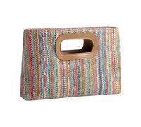 Genérico Womens Summer Straw Beach Clutch Purse - 11.42x7.48x1.97-Inch Lightweight Woven Shoulder Bag | Elegant Evening Handbag With Detachable Metal Chain Strap For Weddings And Vacations