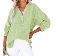 Genérico Womens Summer Tops Casual Button V Neck Long Sleeve Cotton Shirts Loose Lightweight Gauze Beach Cover up Pullovers (Green,4XL)