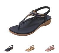 Genérico Women's T-Strap Flat Sandals With Sparkling Rhinestones, 2025 New Bohemian Rhinestone T-strap Flat Sandal, Summer Sandals for Women (Black,37)