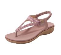 Genérico Women'S T-Strap Flat Sandals with Sparkling Rhinestones, Summer Comfortable Orthopedic Arch Support Sandals for Wome (Pink,32 1/9)