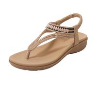 Genérico Women'S T-Strap Flat Sandals with Sparkling Rhinestones, Summer Comfortable Orthopedic Arch Support Sandals for Wome (Brown,32.5)