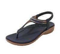 Genérico Women'S T-Strap Flat Sandals with Sparkling Rhinestones, Summer Comfortable Orthopedic Arch Support Sandals for Wome (Black,32 1/3)