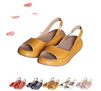 Genérico Women's Ultra-Comfy Casual Flat Orthotic Sandals, Comfy SandalsShock-Absorbing Sole Summer Solid Fish Mouth Open (Yellow,36)