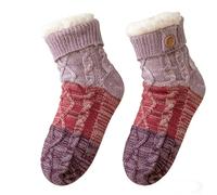 Genérico Women's Ultra Cozy Fuzzy Slipper Socks with Non-Slip Grips - Fleece-Lined Warm Cabin Socks for Home, Winter Comfort (Purple)