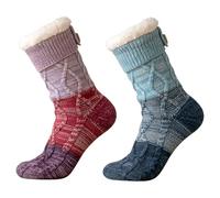 Genérico Women's Ultra Cozy Fuzzy Slipper Socks with Non-Slip Grips - Fleece-Lined Warm Cabin Socks for Home, Winter Comfort (Purple+Blue)