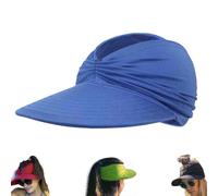 Genérico Women's UPFs 50+ Protections Sun Visors Hat,Wide Brim Lightweight Foldable Ponytail Cap,Summer UV Protections Beach Cap (Blue 1)