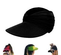 Genérico Women's UPFs 50+ Protections Sun Visors Hat,Wide Brim Lightweight Foldable Ponytail Cap,Summer UV Protections Beach Cap (Black)