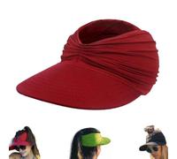 Genérico Women's UPFs 50+ Protections Sun Visors Hat,Wide Brim Lightweight Foldable Ponytail Cap,Summer UV Protections Beach Cap (Red 1)