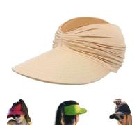 Genérico Women's UPFs 50+ Protections Sun Visors Hat,Wide Brim Lightweight Foldable Ponytail Cap,Summer UV Protections Beach Cap (Beige)