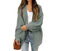 Genérico Women's V Neck Cardigan Sweater Open Front Oversized Lantern Long Sleeve Chunky Knit Casual Fall Outwear 2025 (Bean Green,L)
