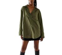 Genérico Women's V-Neck Denim Pullover Hoodie Sweatshirt Casual Loose Stretch Comfortable Buttonless Top with Long Sleeves (Army,3XL)