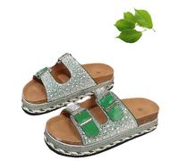Genérico Women's Versatile Rhinestone Platform Slippers, Fashionable Rhinestone Double Buckle Slide Sandals, for Women (C#5,40)