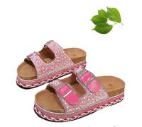 Genérico Women's Versatile Rhinestone Platform Slippers, Fashionable Rhinestone Double Buckle Slide Sandals, for Women (C#4,40)