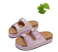 Genérico Women's Versatile Rhinestone Platform Slippers, Fashionable Rhinestone Double Buckle Slide Sandals, for Women (C#2,40)