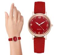 Generico Women's Vintage Leather Strap Watch - Gold-Toned Round, Clear Numbers & Stylish Design | For Birthday, Party, Or Everyday Sophisticated Look, rojo, riferimento alla descrizione, Correa