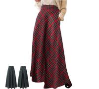 Genérico Womens Vintage Plaid Maxi Skirt Ladies Fashionable High Waisted A-Line Pleated Full Length Casual Trendy Long Skirts (Burgundy,XL)