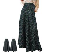 Genérico Womens Vintage Plaid Maxi Skirt Ladies Fashionable High Waisted A-Line Pleated Full Length Casual Trendy Long Skirts (Green,4XL)