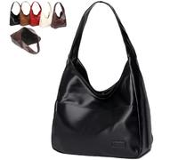 Genérico Women's Vintage Shoulder Bag, Large Capacity Soft Vegan Leather Casual Tote, Stylish Everyday Handbag (Black,Zipper)