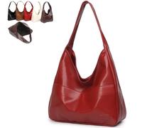 Genérico Women's Vintage Shoulder Bag, Large Capacity Soft Vegan Leather Casual Tote, Stylish Everyday Handbag (Red,Magnetic)