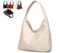 Genérico Women's Vintage Shoulder Bag, Large Capacity Soft Vegan Leather Casual Tote, Stylish Everyday Handbag (White,Zipper)