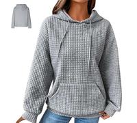 Genérico Women's Waffle Hoodies, 2025 Casual Drawstraing Comfy Fashion Pullover Tops, Loose Comfy Plus Size Hooded with Pocket (Gray,XXL)