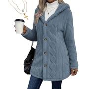 Genérico Women's Warm Jacquard Hooded Cardigan,Fall Winter Jacquard Long Sleeve Button-Down Jacket,Y2K Casual Daily Outerwear (Dusty Blue,5XL)