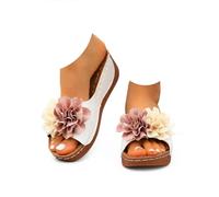 Genérico Womens Wedge Sandals Comfortable Slip On Flower Sandals Boho Open Toe Platform Casual Dressy Summer Beach Walking Slides with Arch Support (white,41)