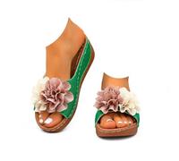 Genérico Womens Wedge Sandals Comfortable Slip On Flower Sandals Boho Open Toe Platform Casual Dressy Summer Beach Walking Slides with Arch Support (green,41)