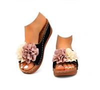 Genérico Womens Wedge Sandals Comfortable Slip On Flower Sandals Boho Open Toe Platform Casual Dressy Summer Beach Walking Slides with Arch Support (black,41)