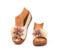Genérico Womens Wedge Sandals Comfortable Slip On Flower Sandals Boho Open Toe Platform Casual Dressy Summer Beach Walking Slides with Arch Support (beige,39)