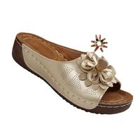 Genérico Womens Wedge Sandals Comfortable Slip On Flower Sandals Open Toe Platform Casual Dressy Summer Beach Walking Slides (gold,36)