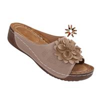 Genérico Womens Wedge Sandals Comfortable Slip On Flower Sandals Open Toe Platform Casual Dressy Summer Beach Walking Slides (beige,40)