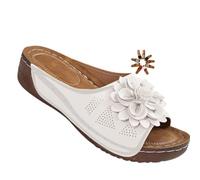 Genérico Womens Wedge Sandals Comfortable Slip On Flower Sandals Open Toe Platform Casual Dressy Summer Beach Walking Slides (white,41)