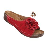 Genérico Womens Wedge Sandals Comfortable Slip On Flower Sandals Open Toe Platform Casual Dressy Summer Beach Walking Slides (red,39)