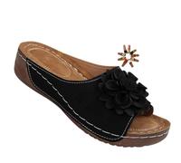 Genérico Womens Wedge Sandals Comfortable Slip On Flower Sandals Open Toe Platform Casual Dressy Summer Beach Walking Slides (black,40)