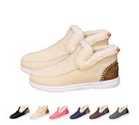Genérico Womens Winter Flat Fluffy Snow Boots,Warm Faux Fur Lining Anti-Slip Slip on Loafer Casual Outdoor Plush Short Booties (Beige,38)