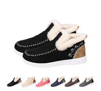 Genérico Womens Winter Flat Fluffy Snow Boots,Warm Faux Fur Lining Anti-Slip Slip on Loafer Casual Outdoor Plush Short Booties (Black,37)