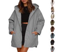 Genérico Women's Winter Lightweight Hooded Quilted Jacket, Women Casual Warm Long Sleeve Oversized Jackets, for Everyday Wear (Gray,S)