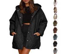 Genérico Women's Winter Lightweight Hooded Quilted Jacket, Women Casual Warm Long Sleeve Oversized Jackets, for Everyday Wear (Black,S)