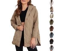 Genérico Women's Winter Lightweight Hooded Quilted Jacket, Women Casual Warm Long Sleeve Oversized Jackets, for Everyday Wear (Khaki,XL)