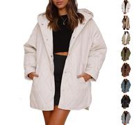 Genérico Women's Winter Lightweight Hooded Quilted Jacket, Women Casual Warm Long Sleeve Oversized Jackets, for Everyday Wear (White,S)