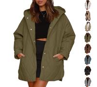 Genérico Women's Winter Lightweight Hooded Quilted Jacket, Women Casual Warm Long Sleeve Oversized Jackets, for Everyday Wear (Green,XL)