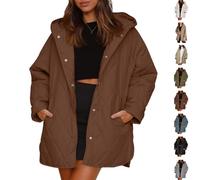 Genérico Women's Winter Lightweight Hooded Quilted Jacket, Women Casual Warm Long Sleeve Oversized Jackets, for Everyday Wear (Brown,S)