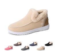 Genérico Women's Winter Plush-Lined Slip-On Shoes, Casual Outdoor Plush Short Booties, Classic Non-Slip Ankle Snow Boots (Beige,36)