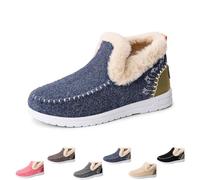 Genérico Women's Winter Plush-Lined Slip-On Shoes, Casual Outdoor Plush Short Booties, Classic Non-Slip Ankle Snow Boots (Blue,40)