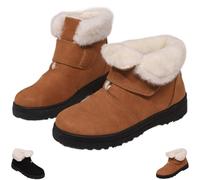 Genérico Women's Winter Slip-On Low Heel Non-Slip Snow Boots, Warm Fur Lining Comfortable Suede Booties Outdoor Leisure Shoes (Brown,37)