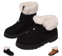 Genérico Women's Winter Slip-On Low Heel Non-Slip Snow Boots, Warm Fur Lining Comfortable Suede Booties Outdoor Leisure Shoes (Black,38)