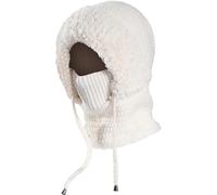 Genérico Women's Winter Thicken Warm Knitted Hat,3 in 1 Windproof Hat Face Mask Hooded Scarf,Cold Resistant Soft Plush Hats (FR/ES, Letras, Talla única, White)