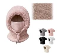Genérico Women's Winter Thicken Warm Knitted Hat,3 in 1 Windproof Hat Face Mask Hooded Scarf,Cold Resistant Soft Plush Hats