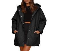 Genérico Women's Winter Trendy Lightweight Hooded Quilted Jacket, Casual Warm Long Trendy Puffer Coat for Everyday Wear (Black,M)